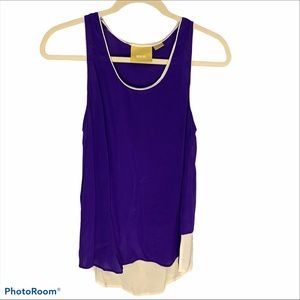 Maeve Anthropologie tank color block 4 100% silk career office going out plum